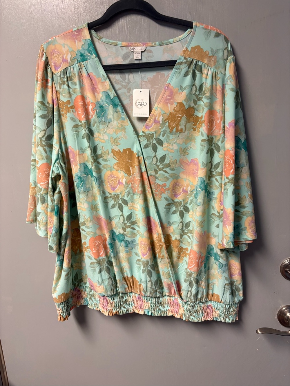 CATO Floral Wrap-Front Blouse in Mint - new with tags size 18/20